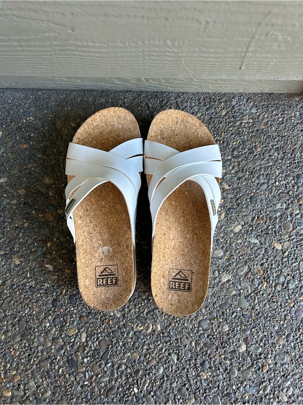 Reef White Cork Footbed Slide Sandals